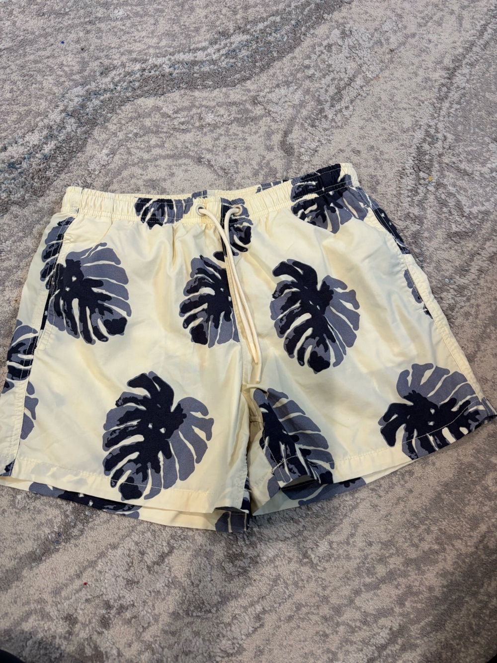 Zara Cream Shorts with Navy Leaf Print